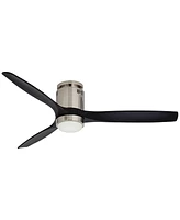 Casa Vieja 52" Windspun Modern Indoor Ceiling Fan 3 Blade Led Light Remote Control Brushed Nickel Finish Black Wood Blades Bedroom Living Room Kitchen