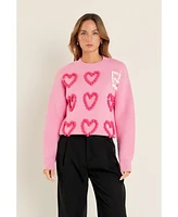 English Factory Women's Pom Heart Sweater