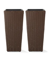 Casafield All-Weather Outdoor Planters with Liners - Set of 2, Tall Tapered Plant Boxes with Flower Pots for Front Porch, Patio, Garden