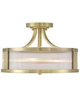 Possini Euro Design Randall 16" Modern Semi Flush-Mount Ceiling Light Fixture Kitchen Foyer Hallway Drum Round Brass Finish Glass Bedroom Bathroom Ent