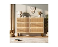 gaomon Rattan 6 Drawer Dresser for Bedroom with Wide Top, Large Double Dresser for Closet with Deep Drawers, Wooden Chest of Drawer for Living Room