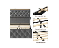 gaomon King Led Platform Bed Frame with Charging Station, Velvet Upholstered Bed Frame with Button Wingback Headboard, Metal Frame with No Box Spring