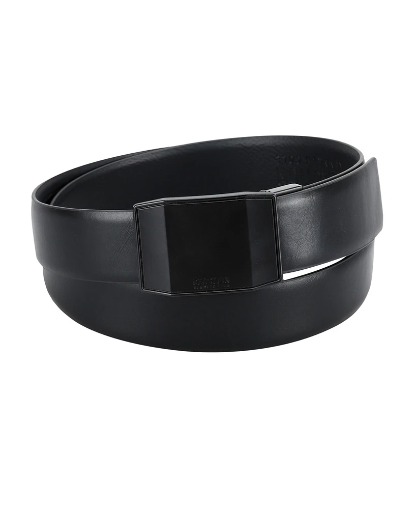 Kenneth Cole Reaction Men's Exact System Track Lock Matte Black Plaque Buckle Belt