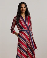 Lauren Ralph Women's Striped Charmeuse Midi Dress