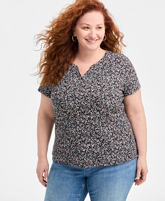 Style & Co Plus Printed Henley T-Shirt, Exclusively at Macy's