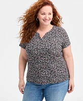 Style & Co Plus Printed Henley T-Shirt, Exclusively at Macy's