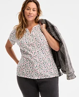 Style & Co Plus Size Printed Henley T-Shirt, Exclusively at Macy's
