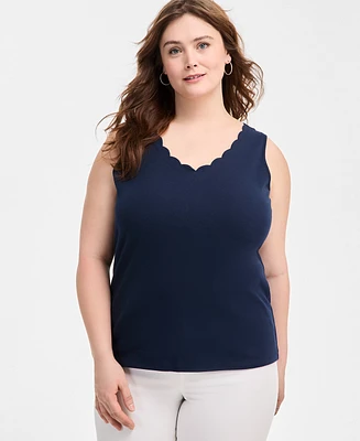 Style & Co Plus Size Solid-Color Scalloped V-Neck Tank Top, Exclusively at Macy's