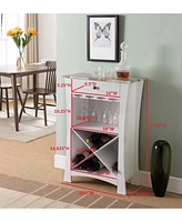 Kings Brand Furniture Hiland Bar Cabinet Wine Storage With Glass Holders & Drawer