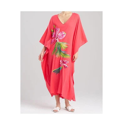 Natori Women's Cotton Gauze Caftan with Applique