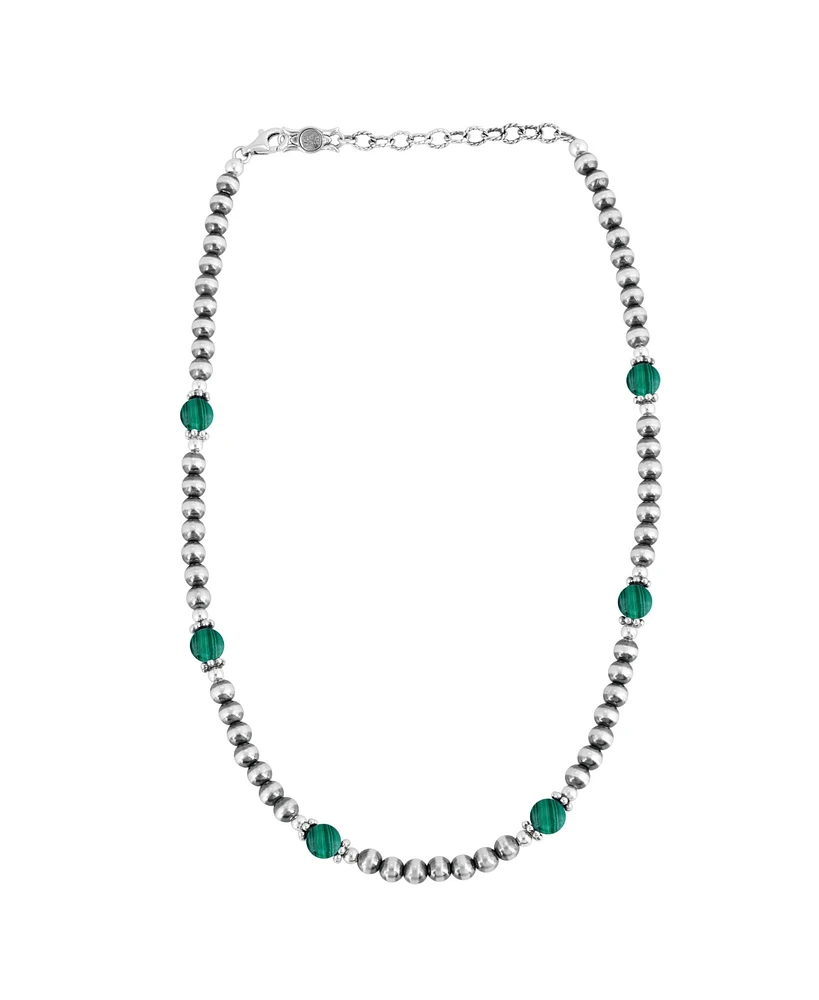 American West Jewelry Sterling Silver and Malachite Bead Necklace, 17 to 20 Inches