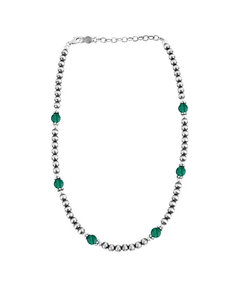 American West Jewelry Sterling Silver and Malachite Bead Necklace, 17 to 20 Inches