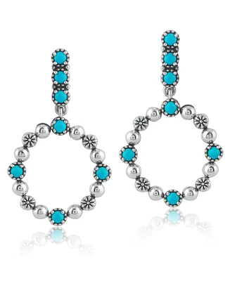 American West Jewelry Sterling Silver Sleeping Beauty Blue Turquoise Open Circle Hoop Earrings