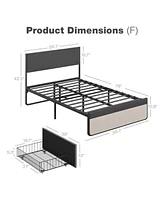 gaomon Upholstered Bed Frame, With 2 Storage Drawers, Sturdy Steel Slats Support, No Box Spring Needed, No Noise, Full/Queen Size