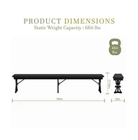Merrick Lane Tinsley 8' X 12" Solid Pine Folding Farmhouse Style Bench, Rustic Pinewood Folding Dining Bench With Locking X-Legs