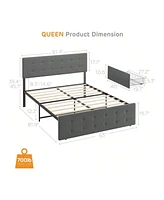 gaomon Full/Queen Size Bed Frame With 4 Storage Drawers And Adjustable Headboard, Linen Upholstered Platform Bed Frame