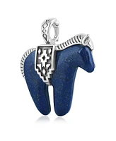 American West Jewelry Sterling Silver Lapis Gemstone Spirit Horse Pendant Enhancer