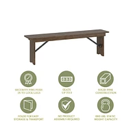 Merrick Lane Tinsley 60" X 12" Solid Pine Folding Farmhouse Style Bench, Rustic Pinewood Folding Dining Bench With Locking Legs