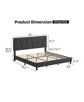 gaomon Bed Frame With Headboard,Linen Upholstered Platform Bed With Adjustable Diagonal Channel Tufted Headboard