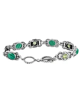 American West Jewelry Sterling Silver Malachite Peridot Concha Link Bracelet