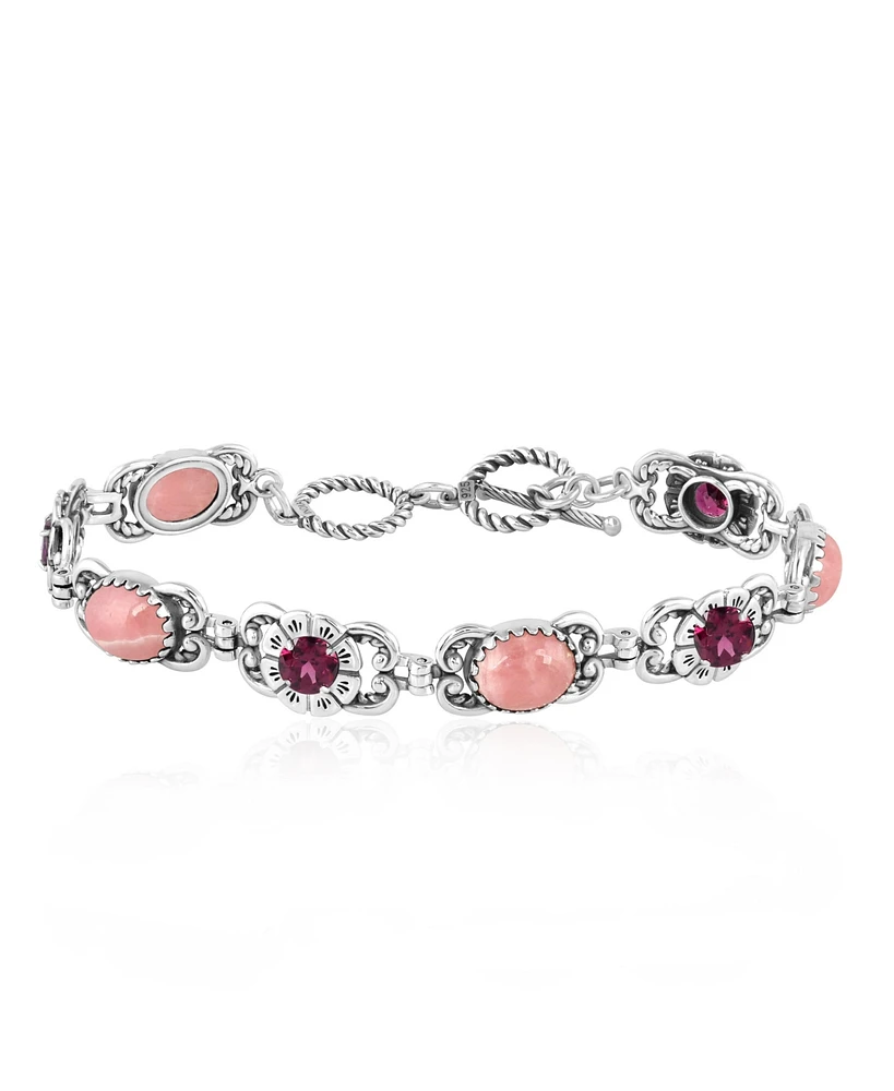 American West Jewelry Sterling Silver Rhodochrosite Rhodolite Garnet Concha Link Bracelet