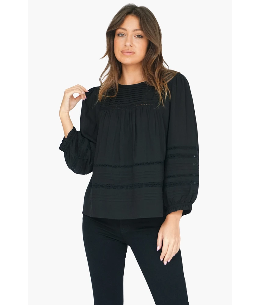 Paneros Clothing Women's Cotton Dawn Blouse with lace Black