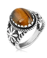 American West Jewelry Sterling Silver Tiger's Eye Concha Flower Design Ring