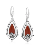 American West Jewelry Sterling Silver Red Onyx Gemstone Pear-Shaped Dangle Earrings