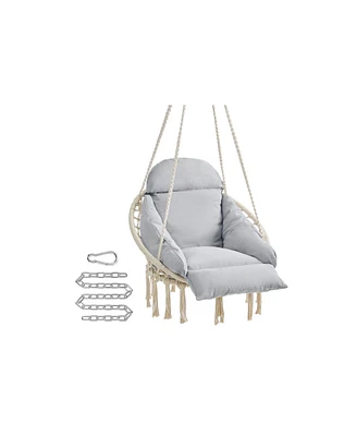 Slickblue Boho Hanging Chair with Large Thick Cushion, Hammock Swing for Bedroom or Indoor Use