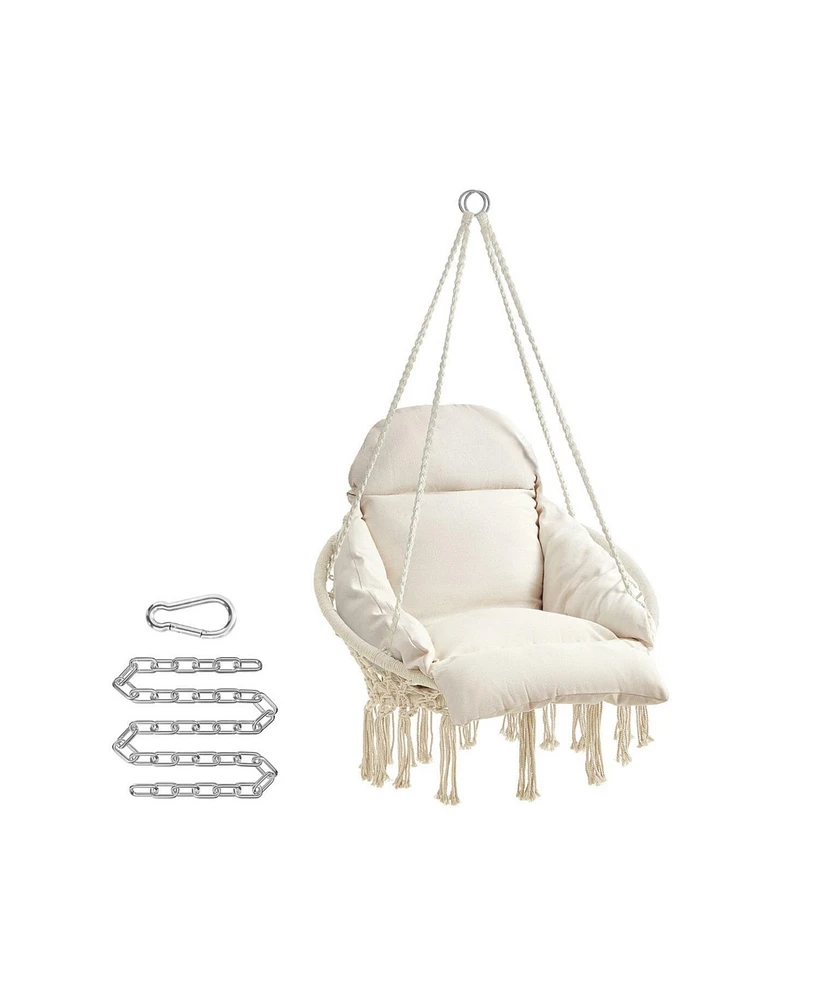 Slickblue Boho Hanging Chair with Large Thick Cushion, Hammock Swing Chair for Bedroom or Indoor Use