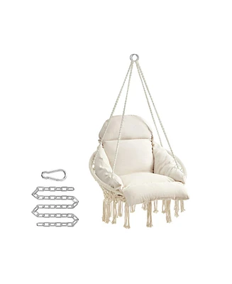 Slickblue Boho Hanging Chair with Large Thick Cushion, Hammock Swing Chair for Bedroom or Indoor Use