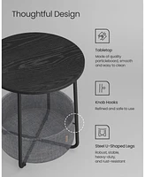 Slickblue Small Round Side End Table – Modern Nightstand with Fabric Basket for Storage