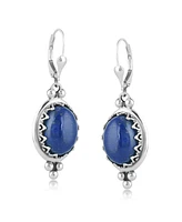 American West Jewelry Sterling Silver Lapis Gemstone Crown Detail Lever Back Earrings