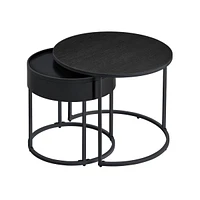 Slickblue Round Coffee Tables Set of 2 Modern Nesting with Hidden Storage and Top Tray for Living Room, Bedroom, Office