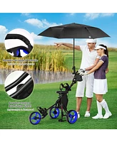 Gymax 3-Wheel Foldable Golf Push Pull Cart Trolley w/ Seat Adjustable Handle