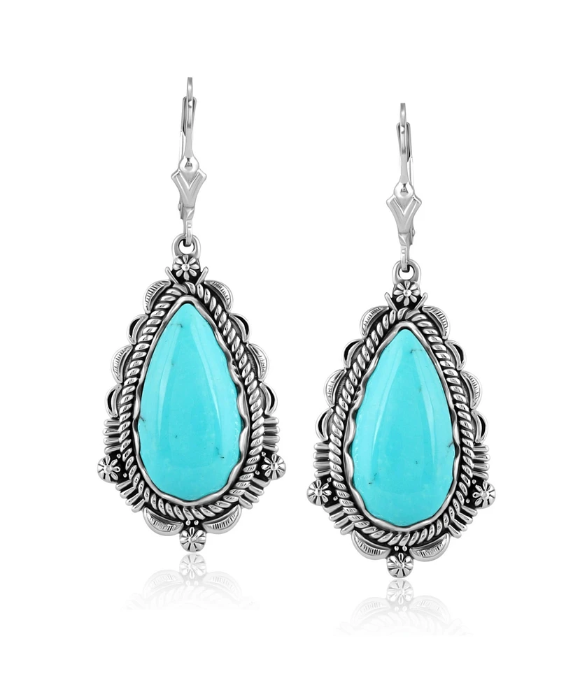 American West Jewelry Sterling Silver Blue Turquoise Gemstone Pear-Shaped Dangle Earrings