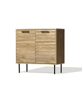 LuxenHome Mid-Century Modern Wave 2-Door Cabinet with Metal Legs