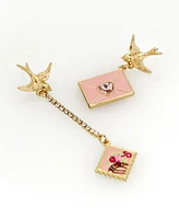 Betsey Johnson Faux Stone Sweetheart Dove Love Letter Mismatch Earrings