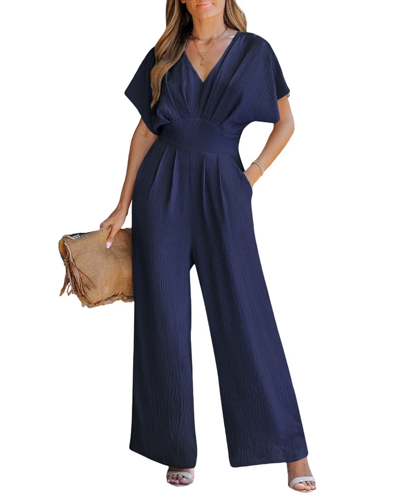 Cupshe Women's V-Neck Short Sleeve Straight Leg Jumpsuit