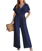 Cupshe Women's V-Neck Short Sleeve Straight Leg Jumpsuit