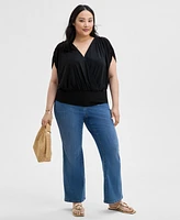 INC Plus Printed Ruched Surplice-Neck Top, Exclusively at Macy's