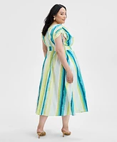 I.n.c. International Concepts Plus Cotton Drawstring-Sleeve Midi Dress, Exclusively at Macy's