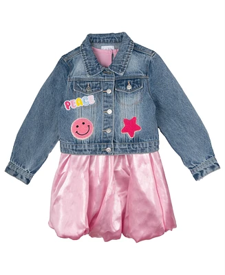 Sparkle & Shine Little Girls Liquid Metallic Dress with Denim Jacket, 2-Piece Set