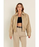 Grey Lab Women's Faux Leather Cropped Jacket