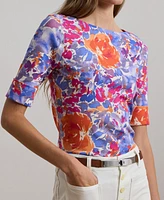 Lauren Ralph Women's Floral Stretch Cotton Boatneck Tee