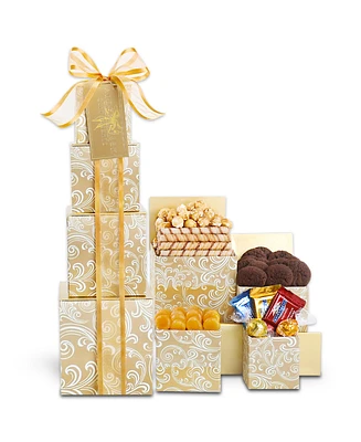 Alder Creek Gift Baskets Golden Decadence Holiday Gift Tower, 10 Piece