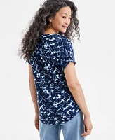 Style & Co Petite Ocean Dye Knit Short-Sleeve Camp Shirt, Exclusively at Macy's