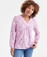 Style & Co Women's Printed Pintuck V-Neck Knit Top, Exclusively at Macy's