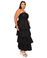 L I V D Plus Eleni Strapless Pleated Tiered Dress