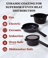 Alva Neat 5-in-1 Ceramic Nonstick Cookware Nesting Set, Recycled Aluminum Non-Toxic Pfas, Pfoa & Ptfe Free, Frying Pan, Set Compatible with A